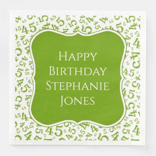 45th Birthday Green/White Bracket Number Pattern Napkin (Front)