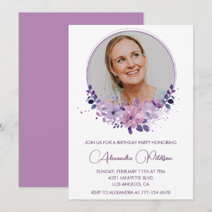 45th birthday invitation Photo Elegant Boho purple