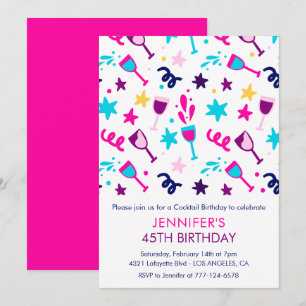 45th birthday invitations Cocktail Modern Pink