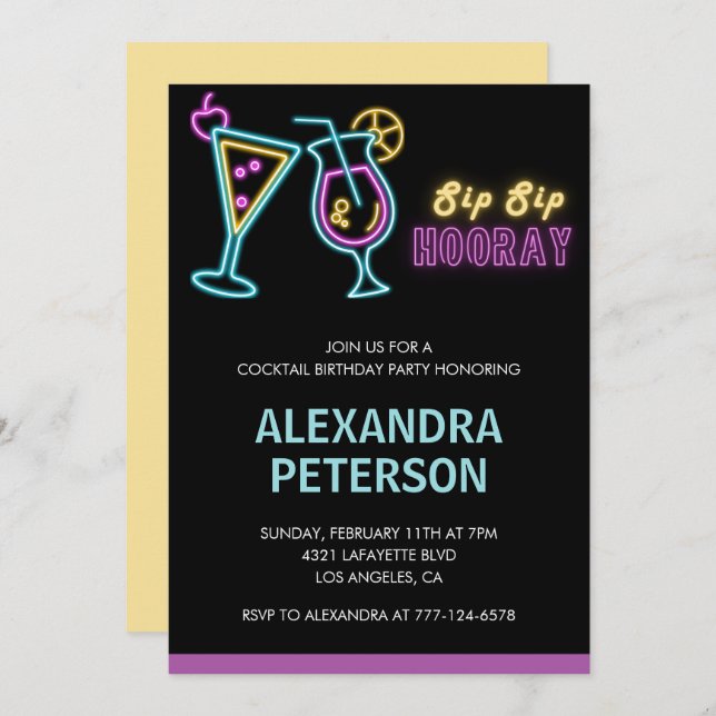 45th birthday invitations Cocktail Neon Glow (Front/Back)