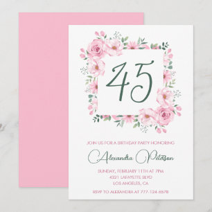 45th birthday invitations Floral Elegant Pink