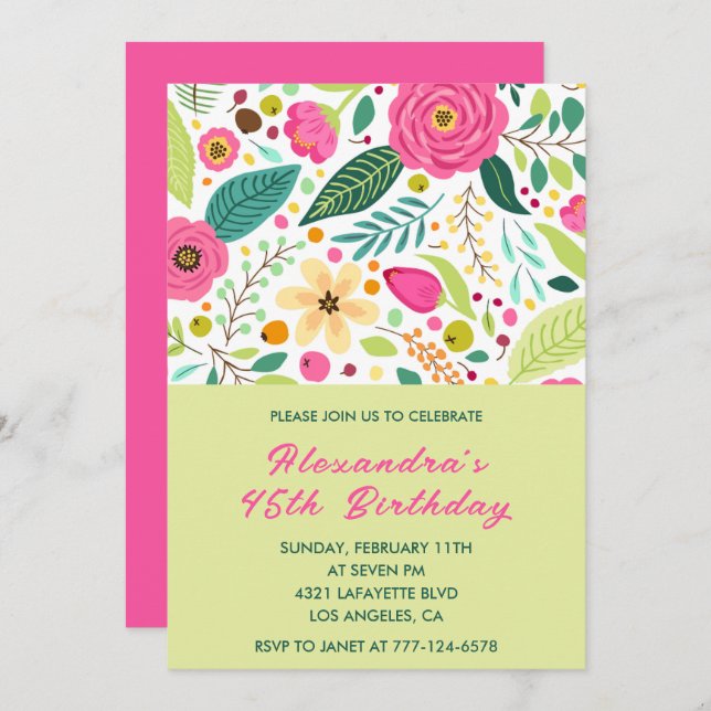 45th birthday invitations Flowers Simple Colourful (Front/Back)