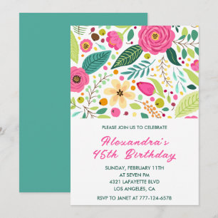 45th birthday invitations Flowers Simple Colourful