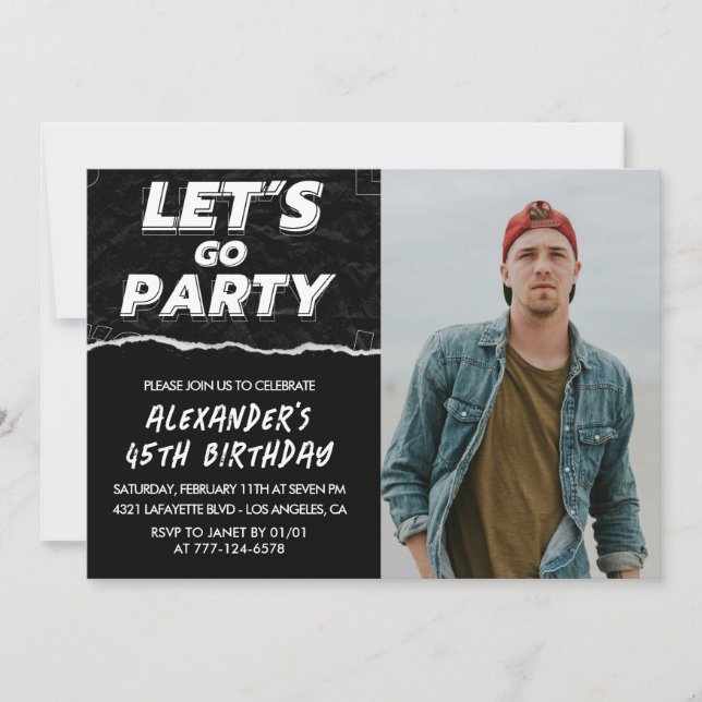 45th birthday invitations Men Black Photo  (Front)