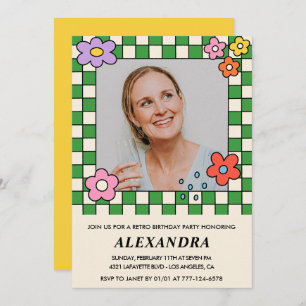 45th birthday invitations Retro Groovy Flowers