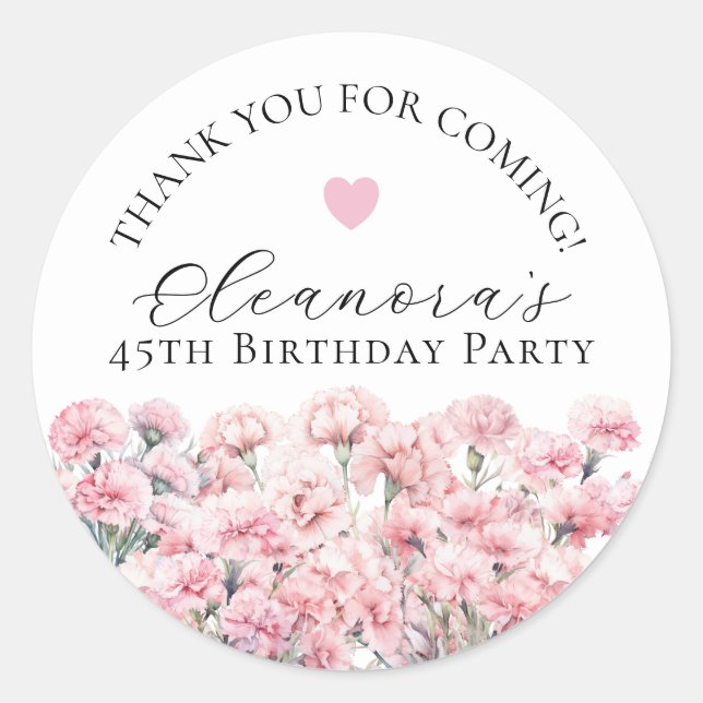 45th Birthday January Birth Flower Custom Favor Classic Round Sticker (Front)