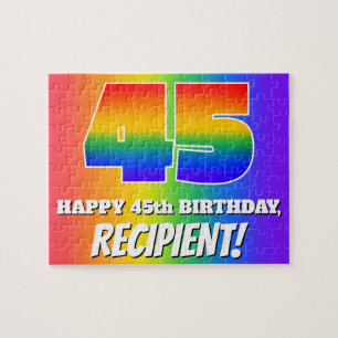 45th Birthday — Multicolored Rainbow Pattern “45” Jigsaw Puzzle