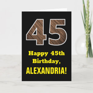 45th Birthday: Name, Faux Wood Grain Pattern "45" Card
