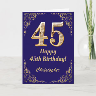 45th Birthday Navy Blue and Gold Glitter Frame Card