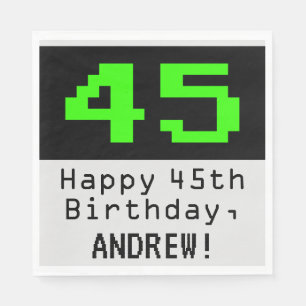 45th Birthday - Nerdy / Geeky Style "45" & Name Napkin