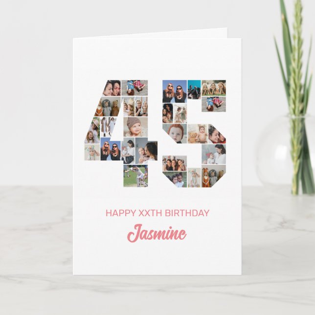 45th Birthday Number 45 Photo Collage Personalized Card (Front)