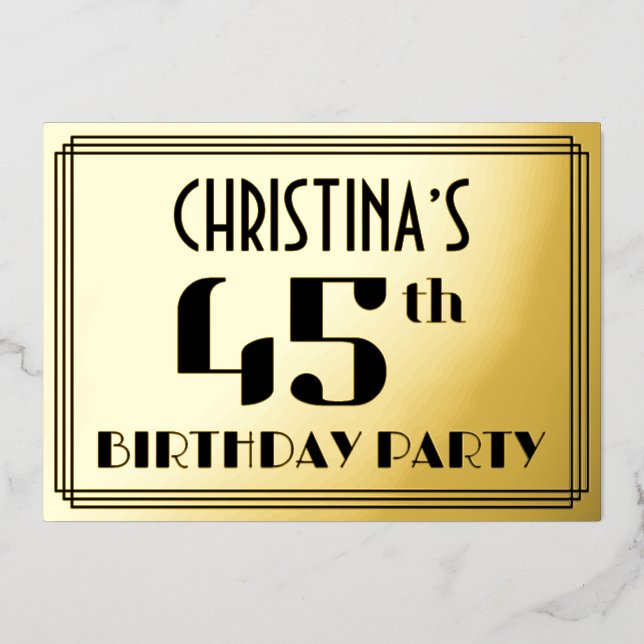 45th Birthday Party: Art Deco Look “45” and Name (Front)