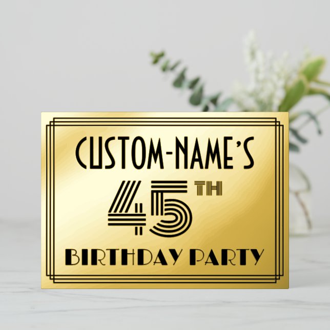 45th Birthday Party — Art Deco Style “45” & Name (Standing Front)