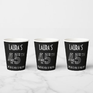 45th Birthday Party: Art Deco Style + Custom Name Paper Cups