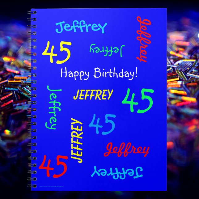 45th Birthday Party Blue Guest Book, Name, Spiral Notebook (Creator Uploaded)