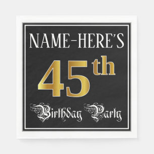45th Birthday Party — Fancy Script, Faux Gold Look Napkin