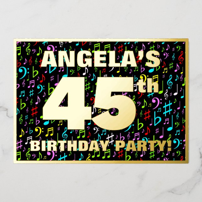 45th Birthday Party — Fun, Colourful Music Symbols (Front)