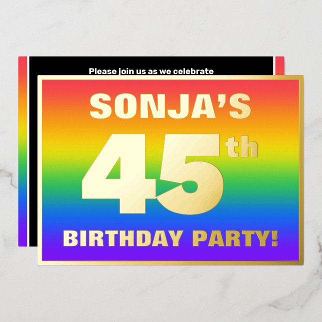 45th Birthday Party: Fun, Colourful Rainbow Patter (Front/Back)