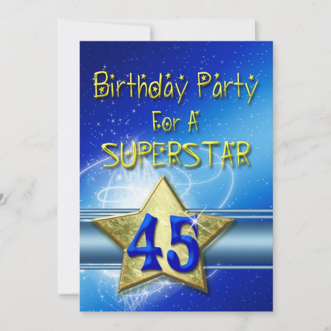 45th Birthday party Invitation for a Superstar. (Front)