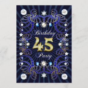 45th birthday party invite with masses of jewels