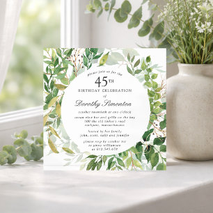 45th Birthday Party Modern Green Botanical  Invitation
