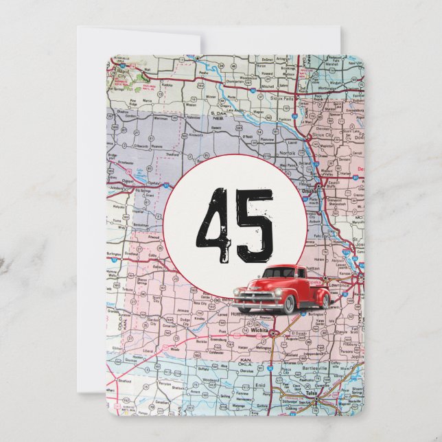 45th Birthday Party Red Retro Truck Invitation (Front)