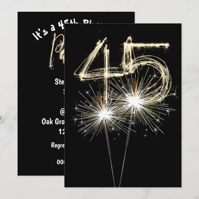 45th Birthday Party Sparklers Invitation (Front/Back)