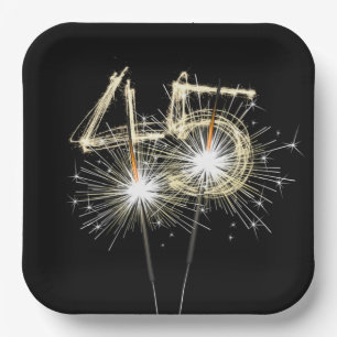 45th Birthday Party Sparklers on Black   Paper Plate
