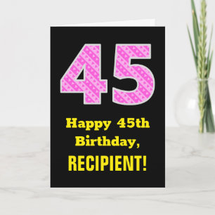 45th Birthday: Pink Stripes and Hearts "45" + Name Card