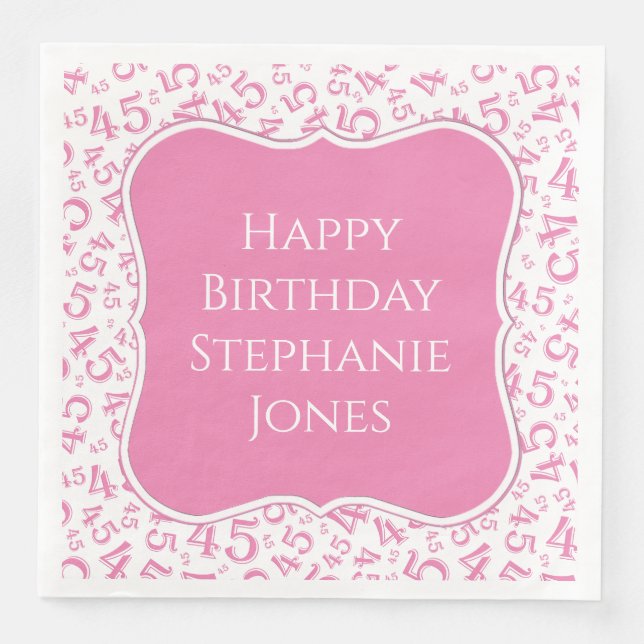 45th Birthday Pink/White Bracket Number Pattern Napkin (Front)