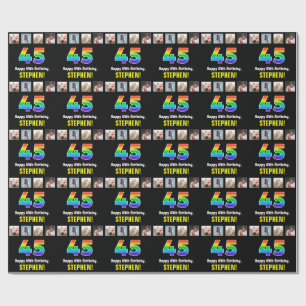 45th Birthday: Rainbow “45“; Custom Photos & Name Wrapping Paper