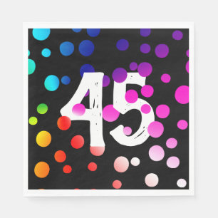 45th Birthday Rainbow Dots on Black  Napkin
