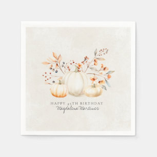 45th Birthday White Pumpkin Fall Leaves Custom Napkin
