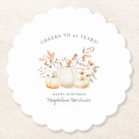 45th Birthday White Pumpkin Fall Leaves Custom
