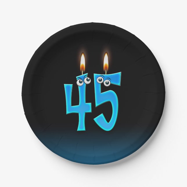 45th Birthday with lit candle numbers Paper Plate (Front)