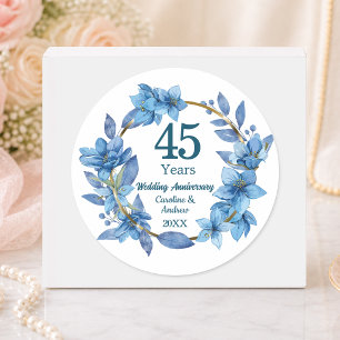 45th Blue Floral Sapphire Wedding Anniversary Classic Round Sticker