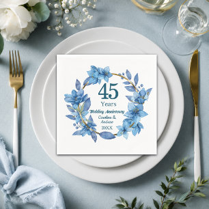 45th Blue Floral Sapphire Wedding Anniversary Napkin