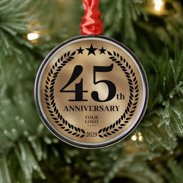 45th Business Anniversary Gold Christmas Metal Ornament (Tree)