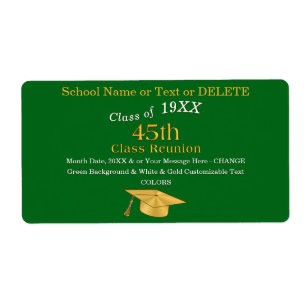 45th Class Reunion Labels, Green and Gold