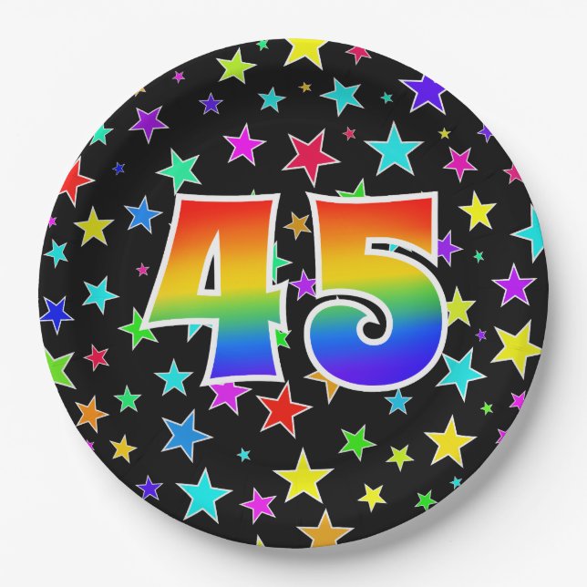 45th Event: Bold, Fun, Colourful Rainbow 45 Paper Plate (Front)
