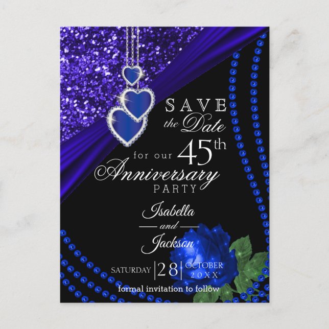 45th Glitter & Rose Anniversary -Save the Date Announcement Postcard (Front)
