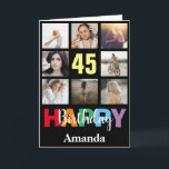 45th Happy Birthday Photo Collage Modern Black Card<br><div class="desc">45th Happy Birthday Photo Collage Modern Black Card with personalized name. For further customization,  please click the "Customize it" button and use our design tool to modify this template.</div>