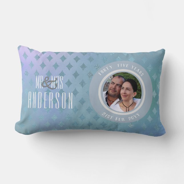 45th PHOTO Wedding Anniversary Modern Blue Silver Lumbar Pillow (Front)