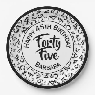 45th Random Number Pattern Black White Paper Plate