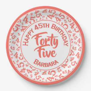45th Random Number Pattern Coral/White Paper Plate