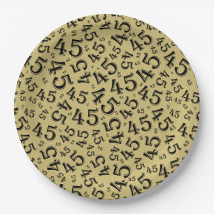 45th Random Number Pattern Gold/Black Paper Plate