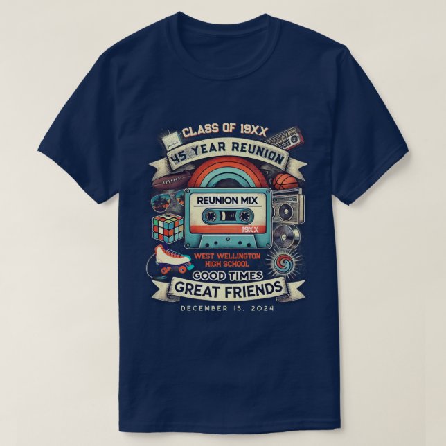 45th Reunion Retro 80s Pop Culture Class of [Year] T-Shirt (Design Front)