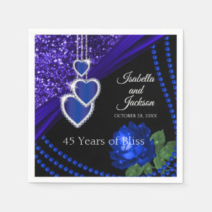 45th Sapphire Blue Glitter and Rose Anniversary Napkin