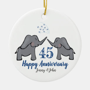 45th sapphire elephant anniversary ceramic ornament