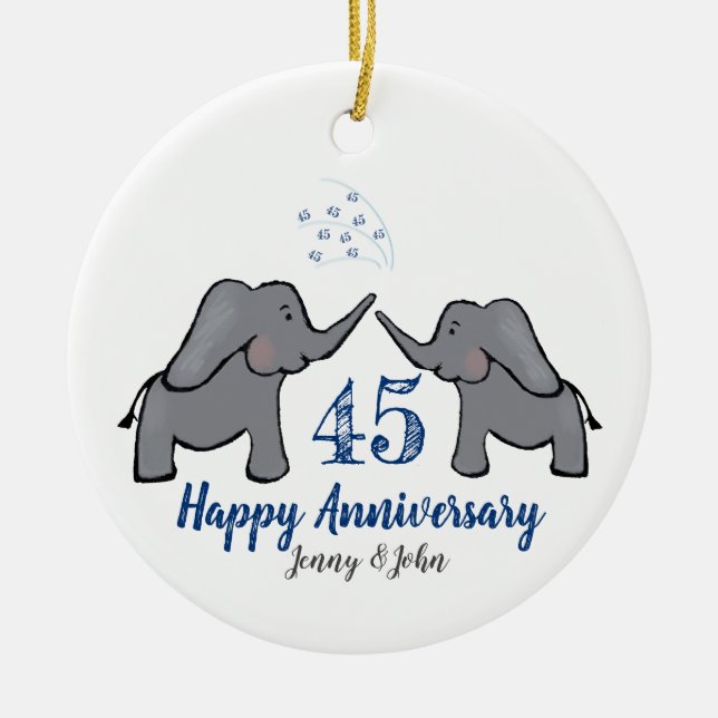 45th sapphire elephant anniversary ceramic ornament (Front)
